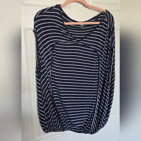 Max Studio London Womens Top Striped Bubble Hem Shirt Blue White M - Picture 4 of 8